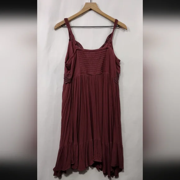 Torrid Hanky Hem Mini Dress Women's 1X Burgundy Babydoll Retro 90s Y2K Romantic - Picture 6 of 9